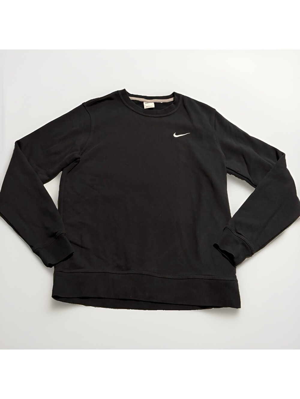 Nike Mens Solid Black Crew Neck Pullover Sweatshirt Swoosh Logo Long Sleeve M